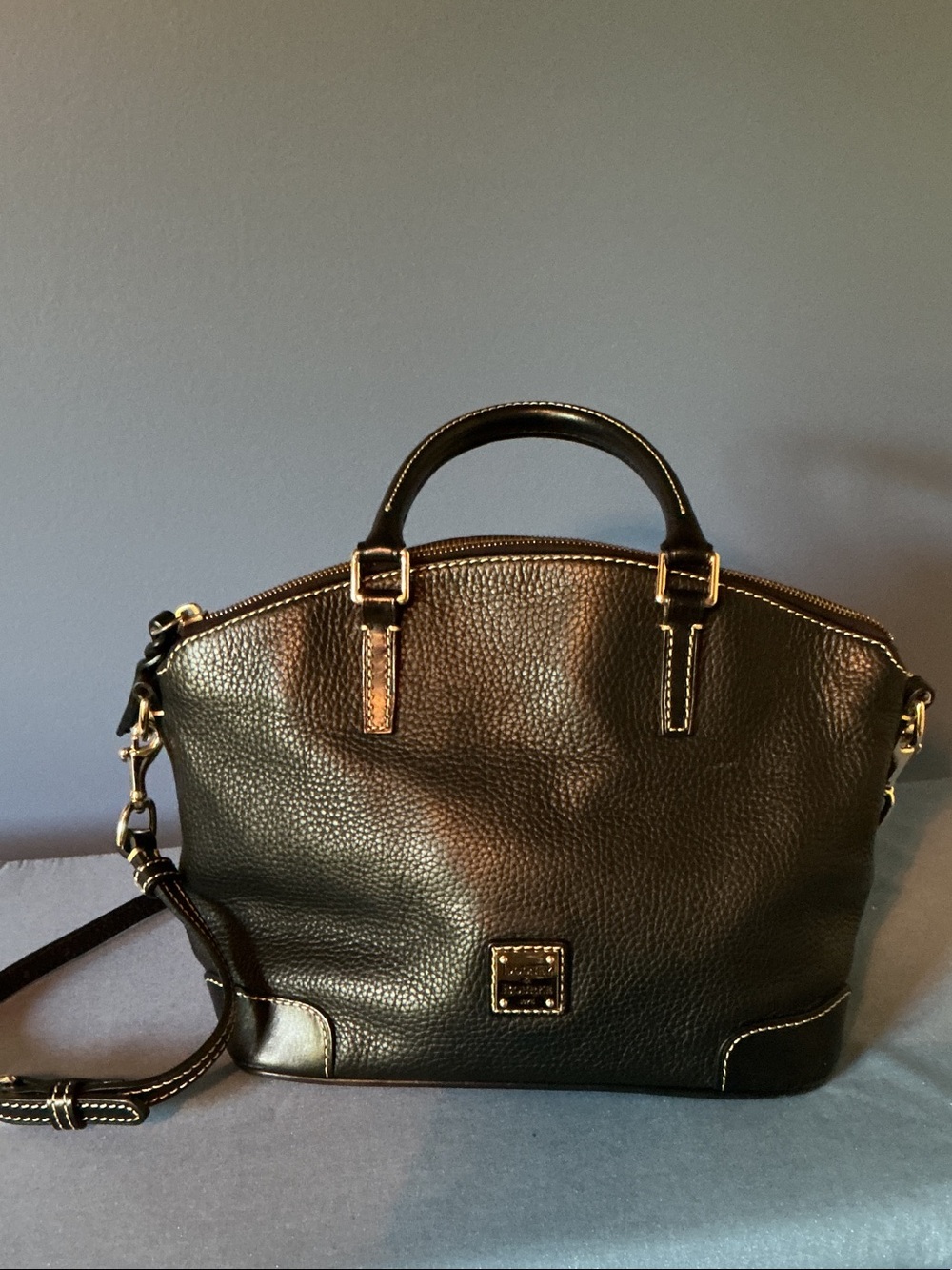 Dooney & Bourke Black Pebbled Leather Satchel with Gold Hardware